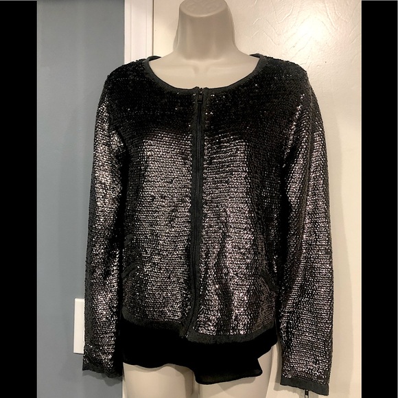 Olivaceous Silver Sequinned Zip Front Jacket - Picture 2 of 15